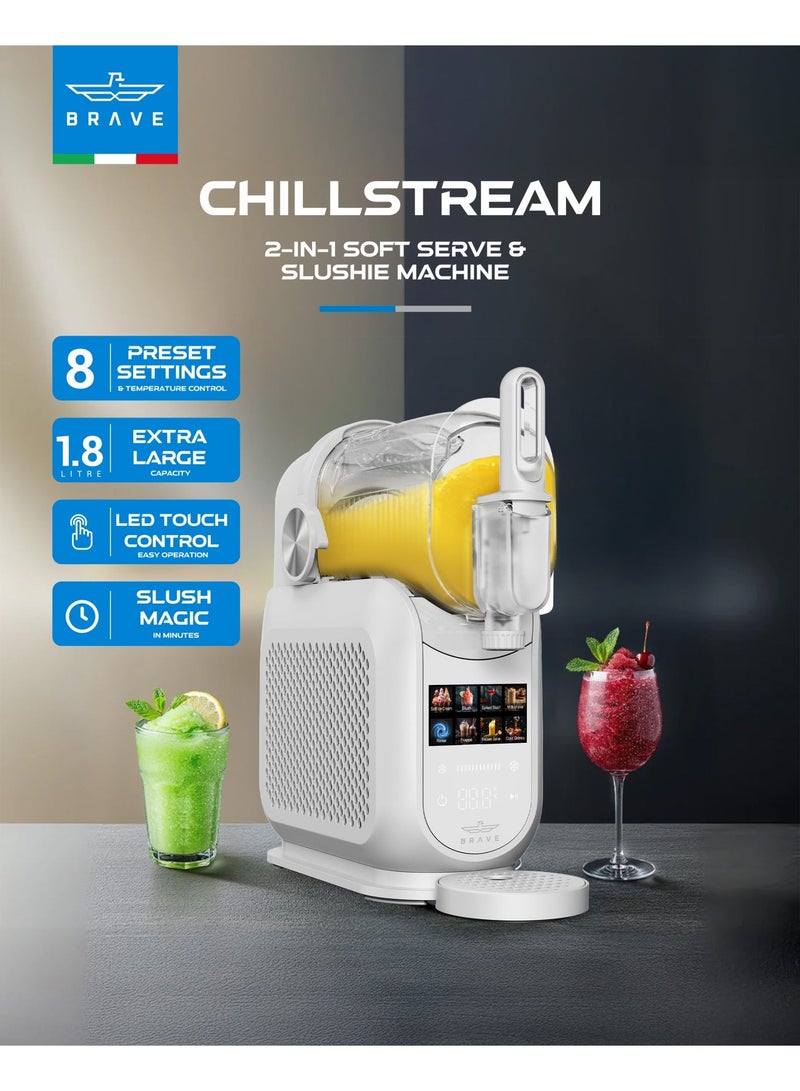 Brave ChillStream 1.8L Soft Serve & Slushie Machine with Compressor Cooling, No Ice Required, 8 Smart Preset Modes, Keep-Cool Function, LED Touch Control & Self-Cleaning System, ECAS Certified Multifunction Frozen Drink Maker for Ice Cream, Milkshakes, Frappes, Smoothies, Cocktails, Juices & Slushies, High-Speed Efficient Freezing & Blending – White - Image 1